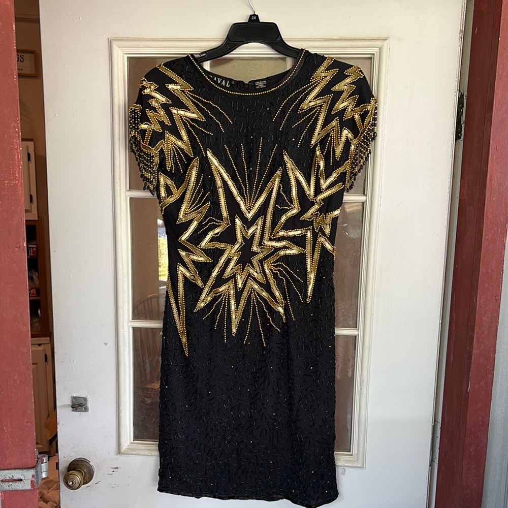 Elegant Black and Gold Midi Dress vintage